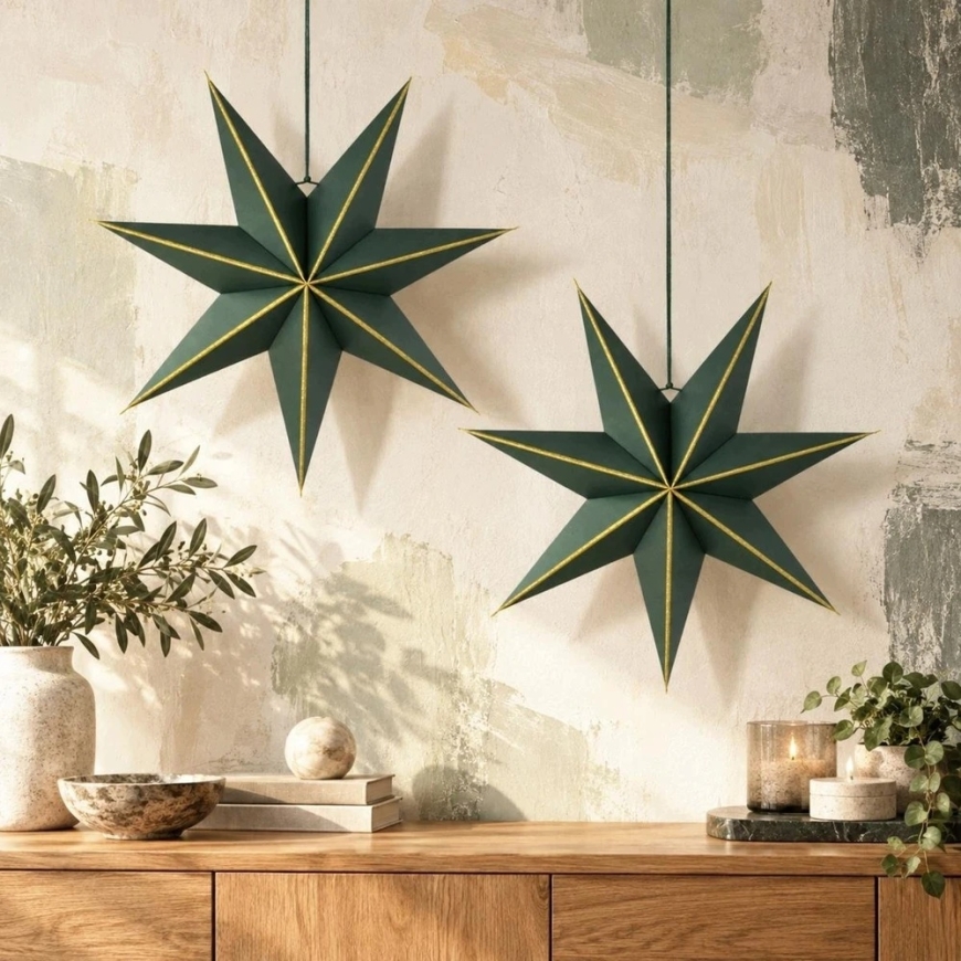 Edelman Dekoratyvinė kylanti žvaigždė popierinė FSC 18x45CM žalia 7 spindulių MICA – 4