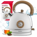 Kettle, Electric kettle with thermometer, stainless steel, white with wood, 1.8 l, 1850–2200 W, Klausberg, KB-9007 Kettle, Electric kettle with thermometer, stainless steel, white with wood, 1.8 l, 1850–2200 W, Klausberg, KB-9007