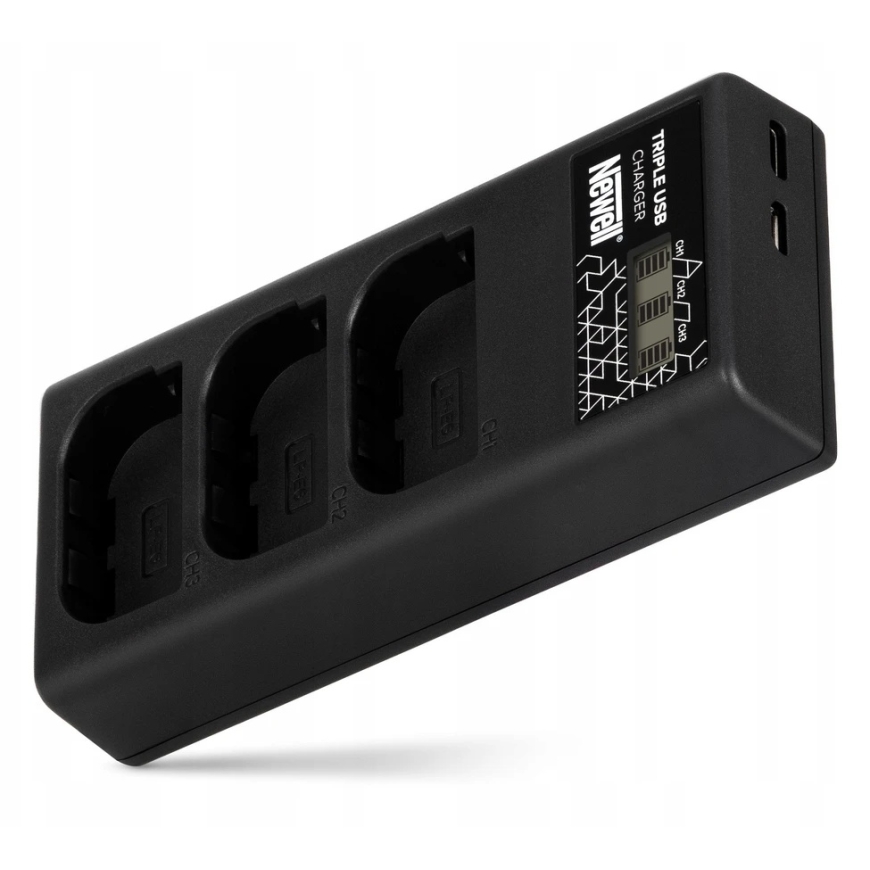 Laturi - Newell CD-USB-C Kolme Kanavan Laturi Canon LP-E6 Akuille USB-C, Micro USB, Must – 2