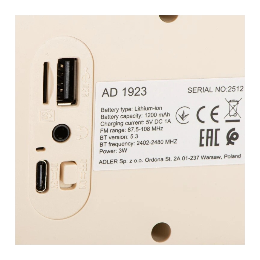 Raadio kellaga, Bluetooth, MP3, USB ADLER AD-1923 – 3