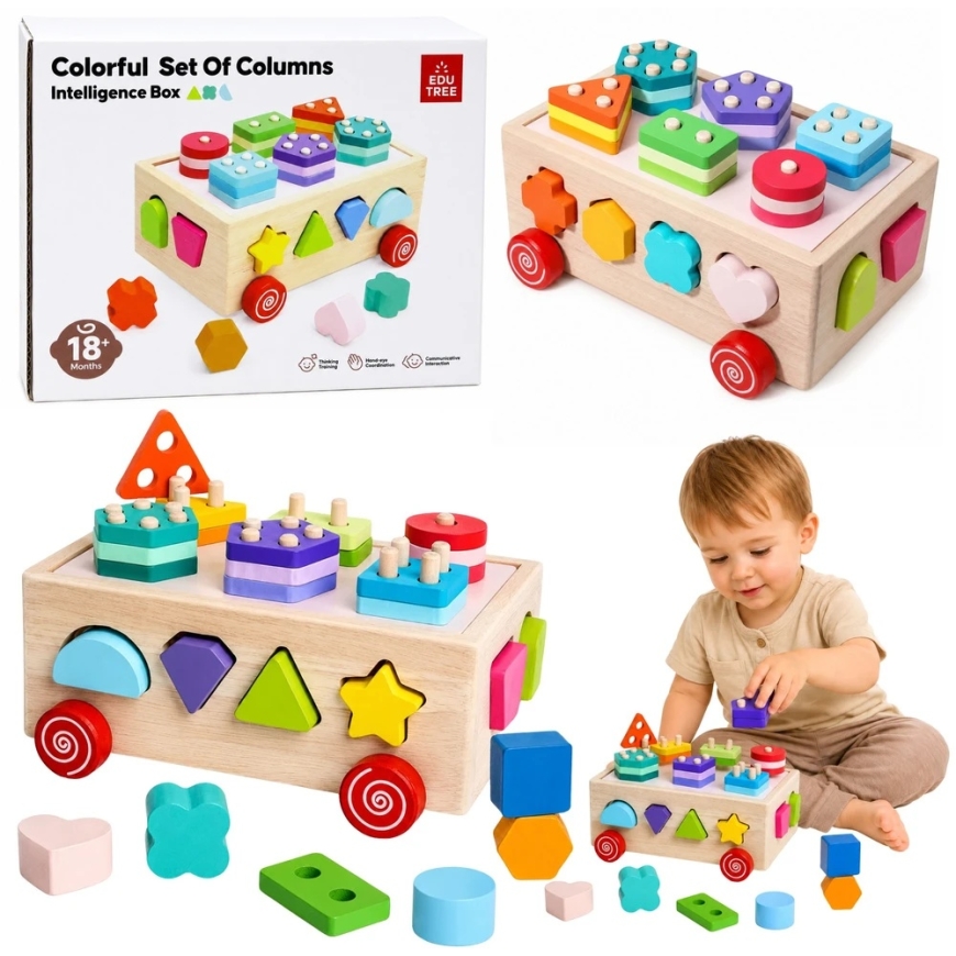 Lean Toys Koka šķirošanas rotaļlieta uz riteņiem