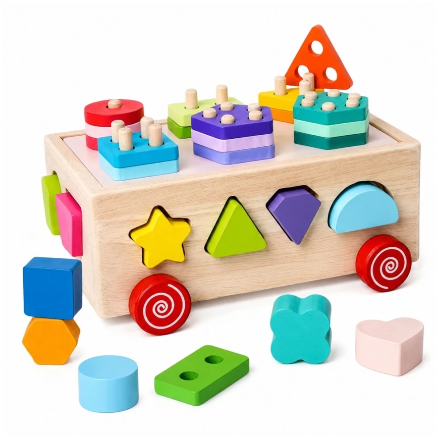Lean Toys Koka šķirošanas rotaļlieta uz riteņiem – 5