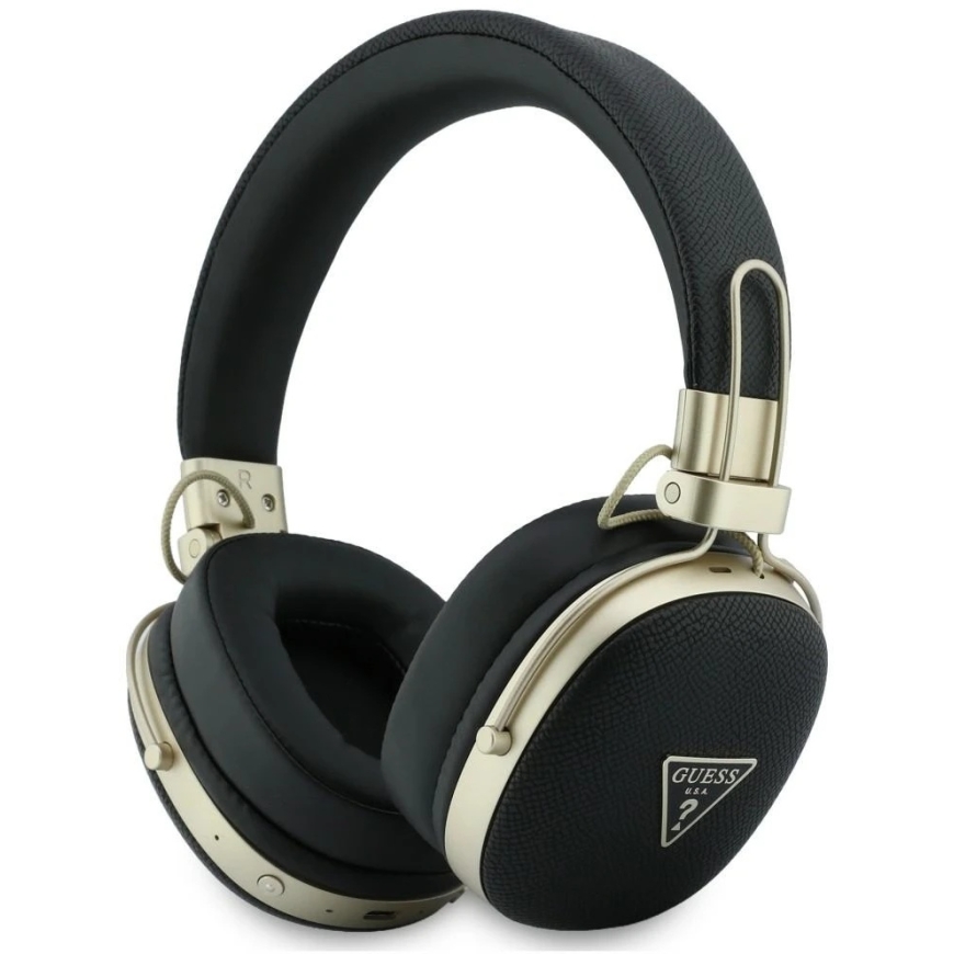 „Guess“ „Bluetooth“ ausinės su ENC, metaliniu grūdėtu trikampio logotipu, juodos spalvos