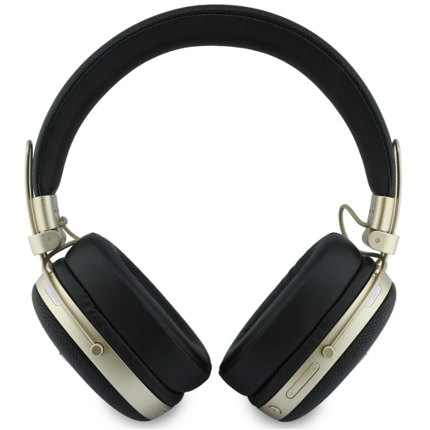 "Guess" "Bluetooth" headphones with ENC, featuring a metal textured triangle logo, black color – 2