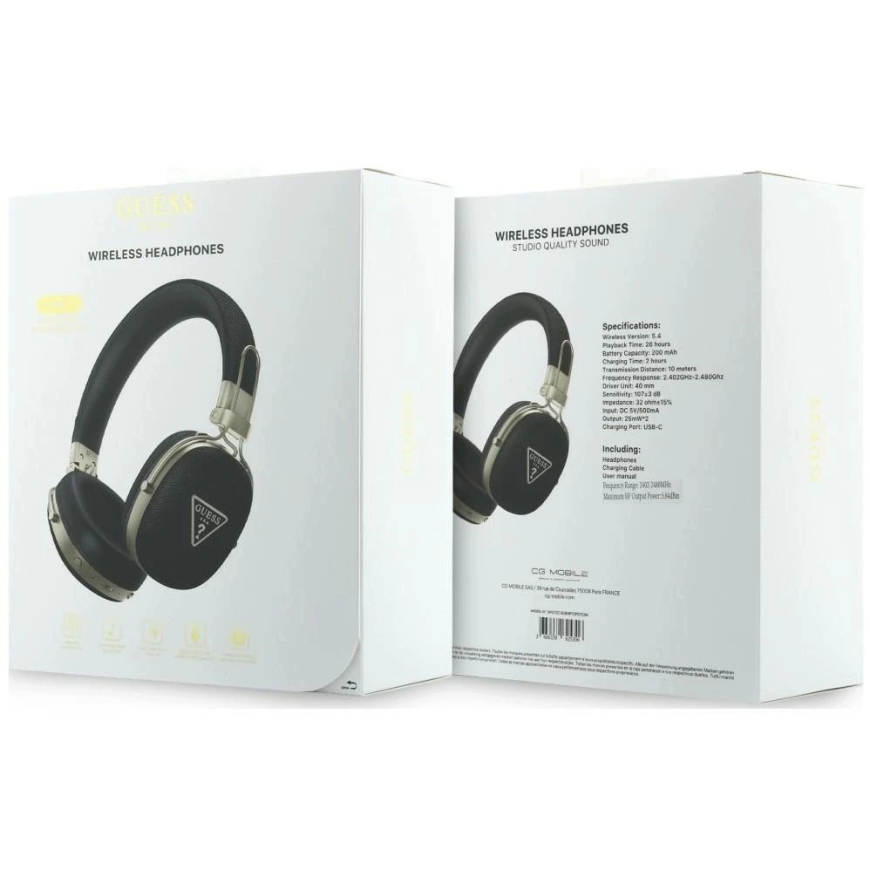 „Guess“ „Bluetooth“ ausinės su ENC, metaliniu grūdėtu trikampio logotipu, juodos spalvos – 4