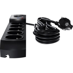 Plastrol Professional Extension Lead with Fuse and Surge Protection, 5 Sockets, 2 USB Ports, Length 5 m, 10 A, 230 V, 2300 W, Bl