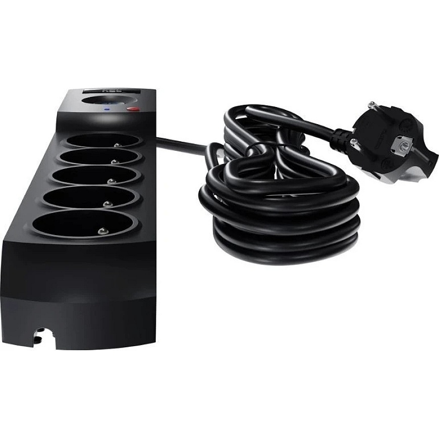 Plastrol Professionaalne pikendusjuhe kindla ja ülepinge kaitsega, 5 pesa, 2 USB porti, pikkus 5 m, 10 A, 230 V, 2300 W, must