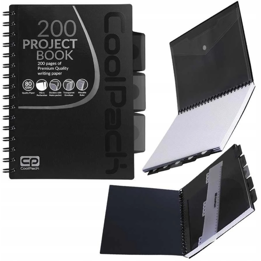 PATIO Notebook, checkered, with spiral, A5, 200 pages, black color – 2