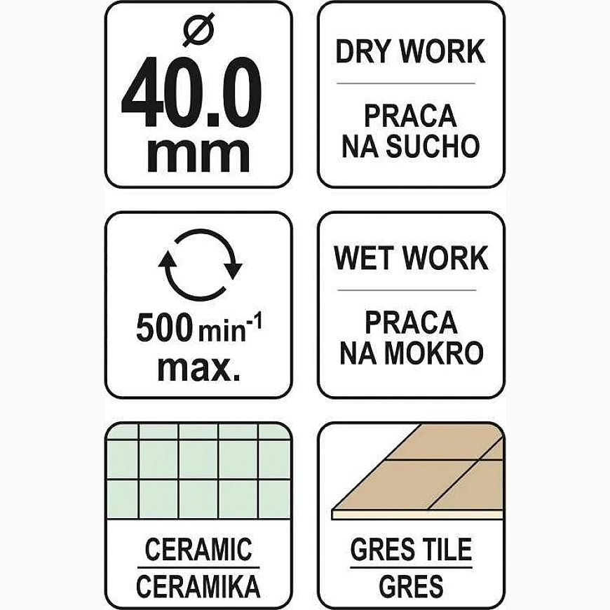 Сверло YATO КОРОНА С БЛЕСТЯЩИМ ПОКРЫТИЕМ 40mm – 4