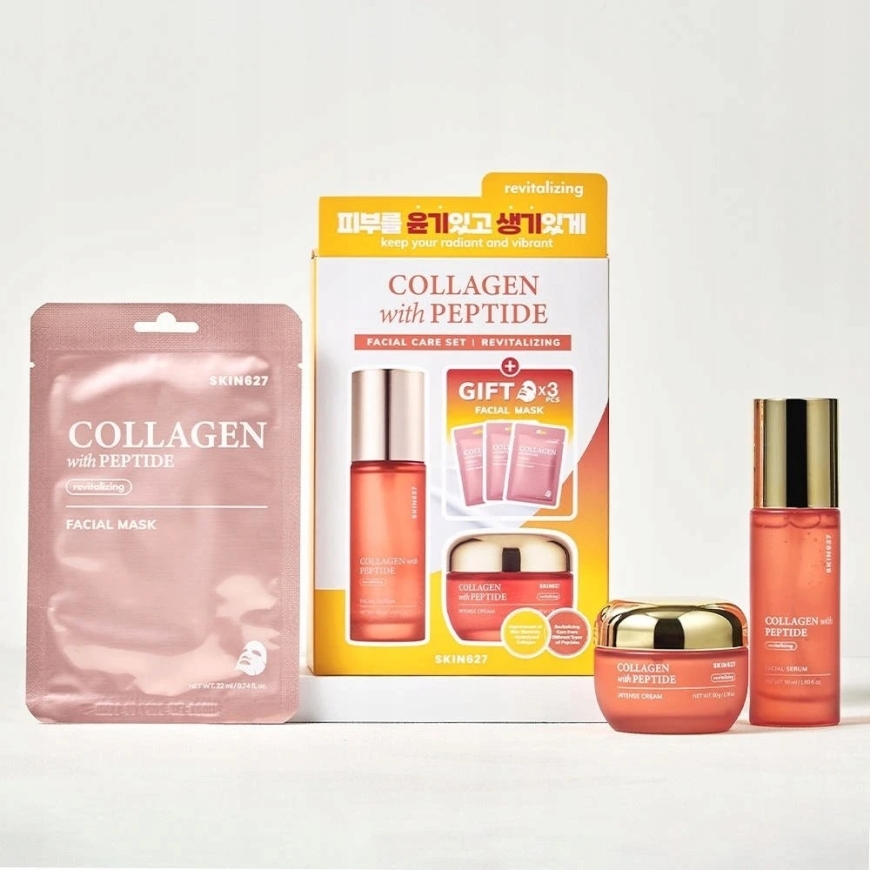 Bielenda Skin627 Kollageeni- ja peptide-setti kasvoseerumille 50 ml + kasvoille 50 g + kangasmaskit 3 x 22 ml – 3