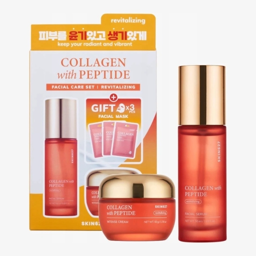 Bielenda Skin627 Collagen and Peptides Set for Face Serum 50 ml + Face Cream 50 g + Sheet Masks 3 x 22 ml – 5