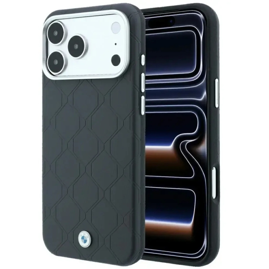 BMW Sign Deboss Quilted Metal Logo MagSafe maciņš iPhone 18 Pro / 17 Pro - Tumši pelēks