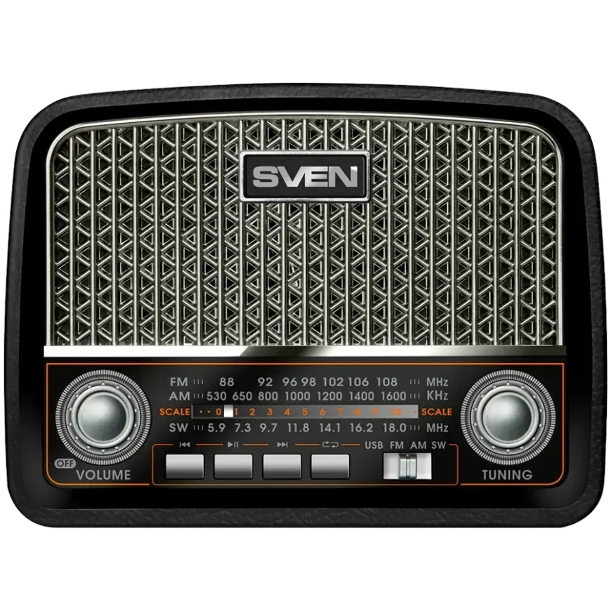 Skaļrunis SVEN SRP-555, melna-sudrabota (3W, FM/AM/SW, USB, SD/microSD, akumulators)