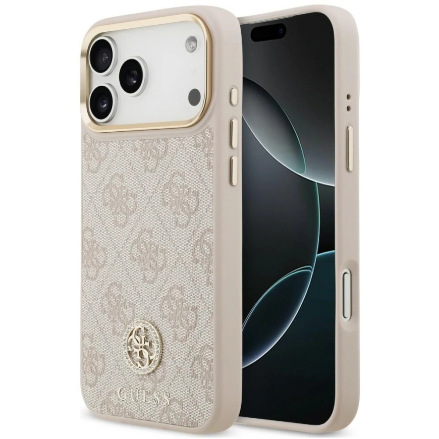 Чехол Guess 4G Strass Logo MagSafe для iPhone 18 Pro Max / 17 Pro Max, розовый