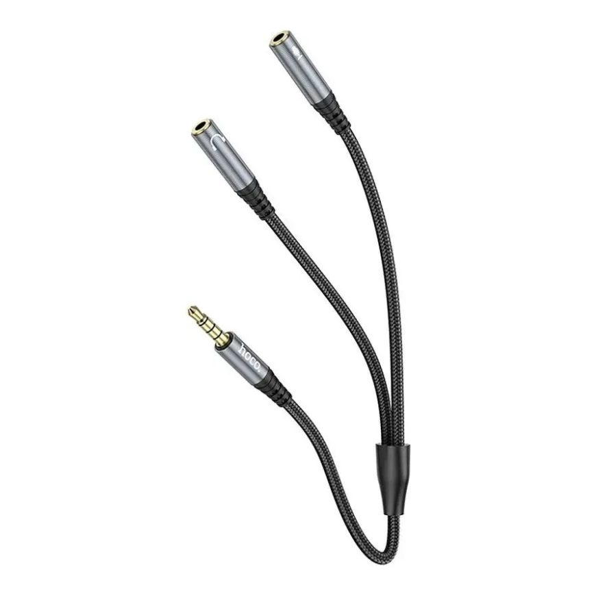 Cable AUX 2in1 Jack 3,5 mm (male) to 2 x Jack 3,5 mm (female) Hoco 0,25 m UPA21 metal gray
