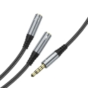 AUX laidas 2in1 Jack 3,5 mm (patinas) į 2 x Jack 3,5 mm (moterys) Hoco 0,25 m UPA21 metalinė pilka