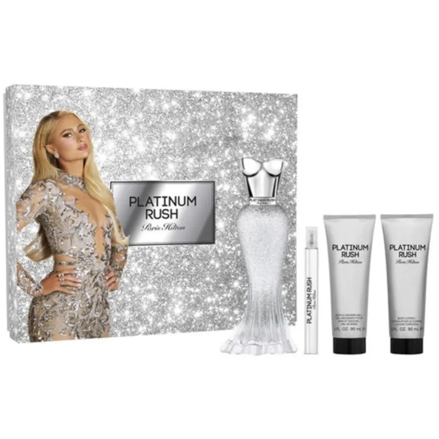 Набор Versace Paris Hilton Platinum Rush: парфюмерный спрей 100 мл + парфюмерный спрей 10 мл + бальзам для тела 90 мл + гель для