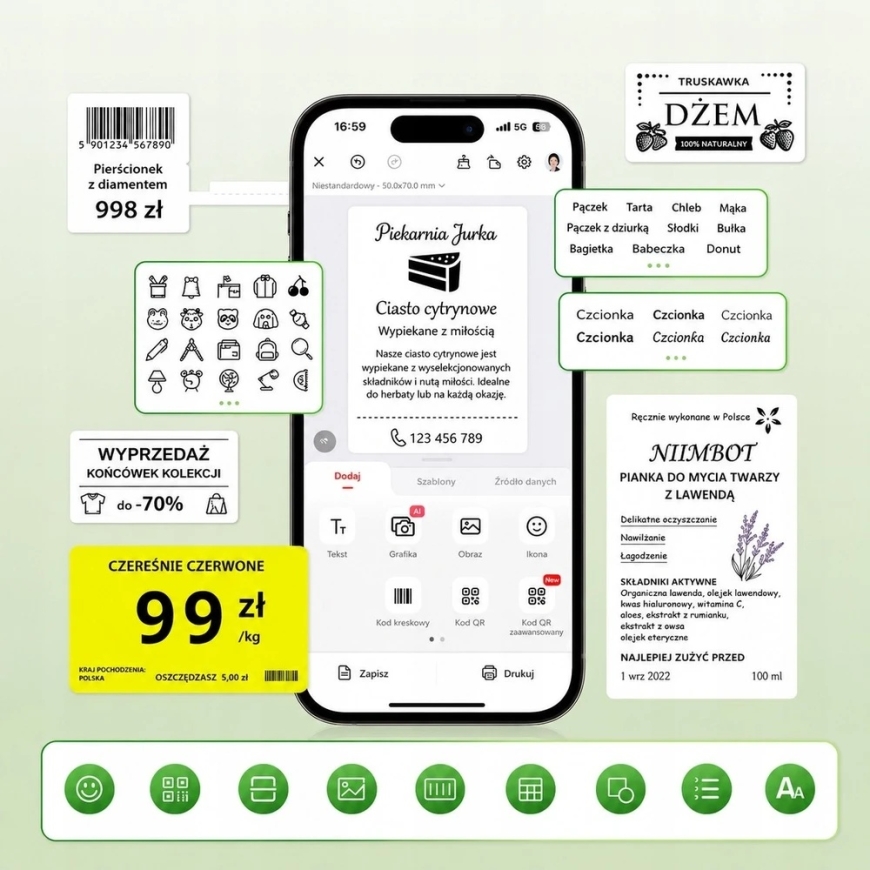 Niimbot B2 termiskā etiķešu printeris 203 DPI Bluetooth USB – 5