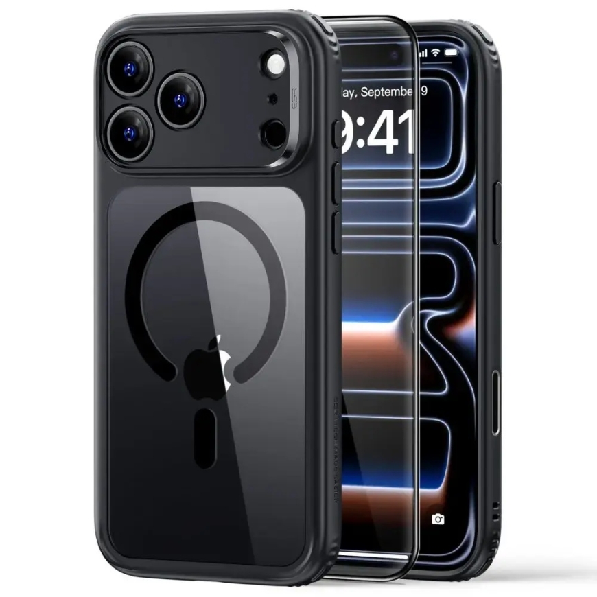 ESR Classic Hybrid -puhelinsuojus MagSafe-tuen kanssa iPhone 17 Pro:lle | iPhone 18 Pro musta (tempered-lasi mukana paketissa)