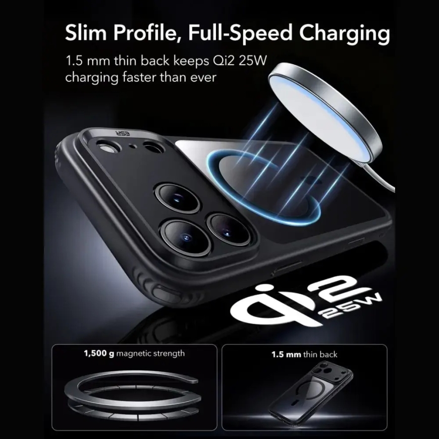 ESR Classic Hybrid -puhelinsuojus MagSafe-tuen kanssa iPhone 17 Pro:lle | iPhone 18 Pro musta (tempered-lasi mukana paketissa) – 5