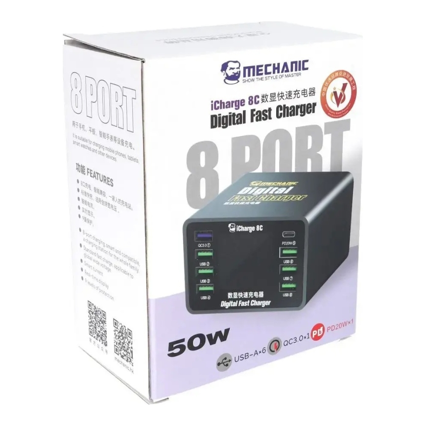 Mechanic iCharge 8C kelioninis įkroviklis | 110W | PD, QC | USB-A, USB-C – 4