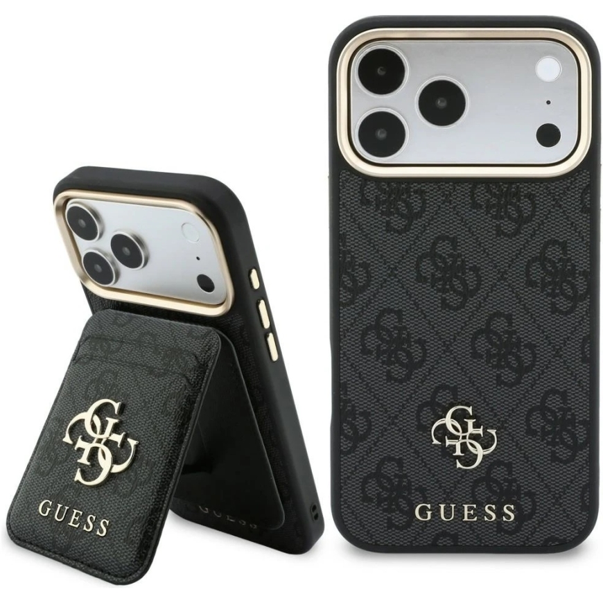 Dėklas Guess 4G su Magsafe pinigine, skirtas iPhone 18 Pro / 17 Pro, juodas