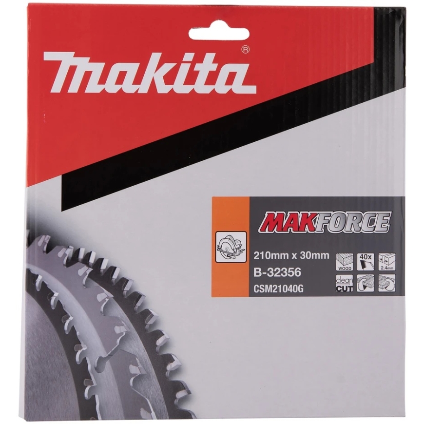Makita T.C.T. saag MAKFORCE 210X2.4X30mm 20° T40 B-32356 T.C.T • 210 x30 mm • T40 • 20° • Puit – 2