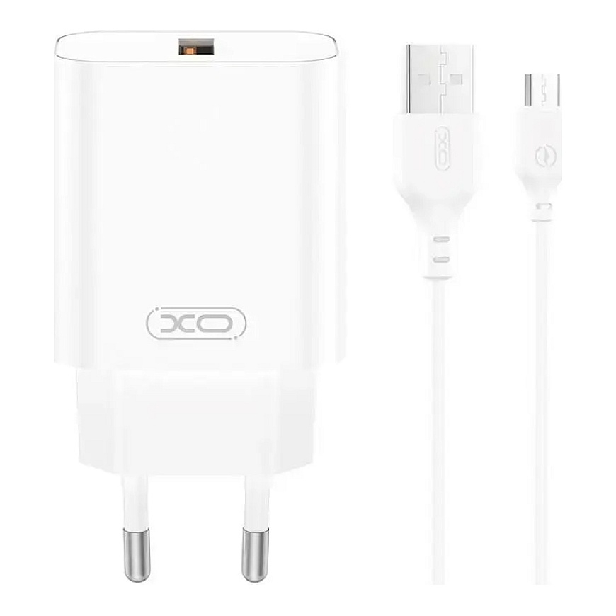 Зарядное устройство XO CE33 | 18W | QC | USB-A | с кабелем USB-A на USB-C в комплекте | белое