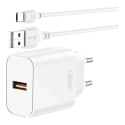 XO CE33 travel charger | 18W | QC | USB-A | with USB-A to USB-C cable included | white XO CE33 travel charger | 18W | QC | USB-A | with USB-A to USB-C cable included | white