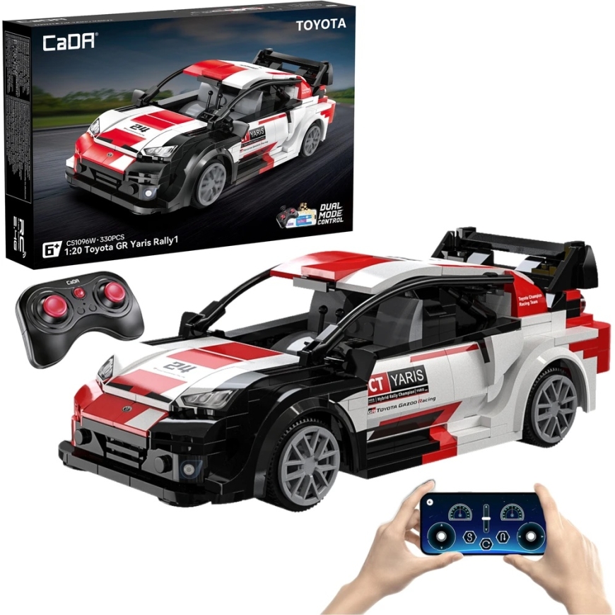 CaDA konstruktoriaus blokai „Racer“ nuotoliniu būdu valdomas lenktyninis automobilis „Toyota GR Yaris Rally1 330 Dalys RC“