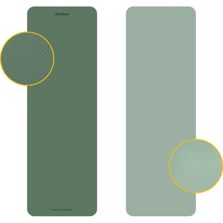 Jogas, Pilates, fitnesa paklājs, 183x61cm, 6mm biezums, TPE materiāls, zaļš, REBEL ACTIVE – 4