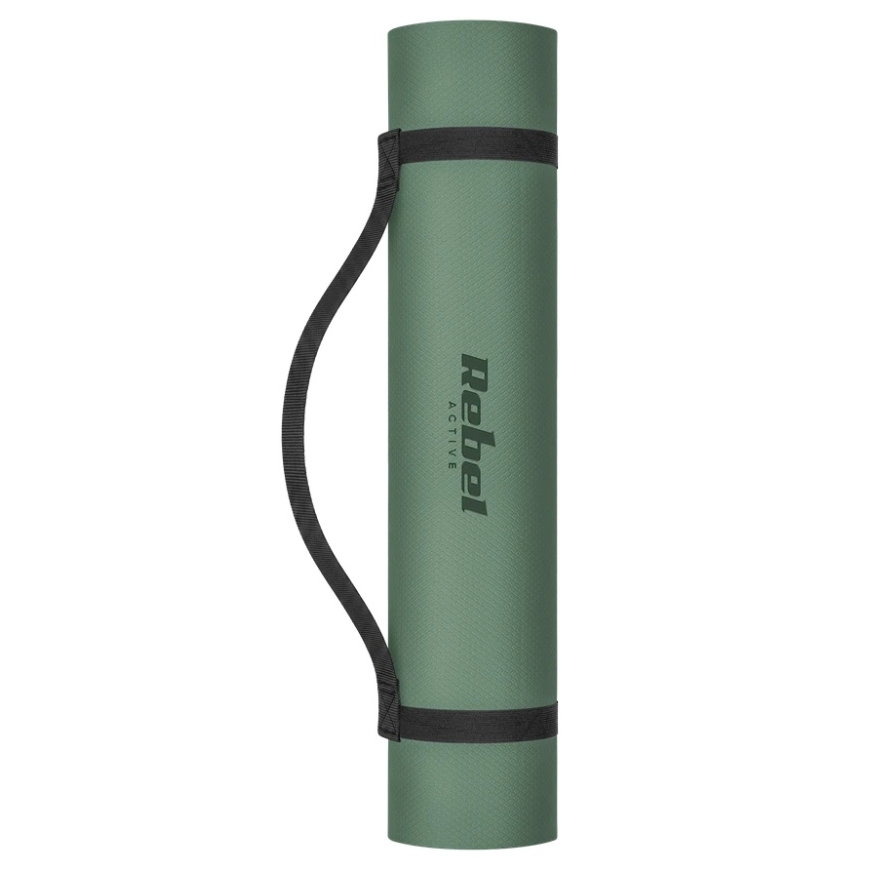 Jogas, Pilates, fitnesa paklājs, 183x61cm, 6mm biezums, TPE materiāls, zaļš, REBEL ACTIVE – 5