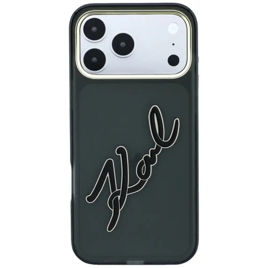 Karl Lagerfeld IML Big Signature Resin Metal Frame maciņš iPhone 18 Pro Max / 17 Pro Max melns – 3