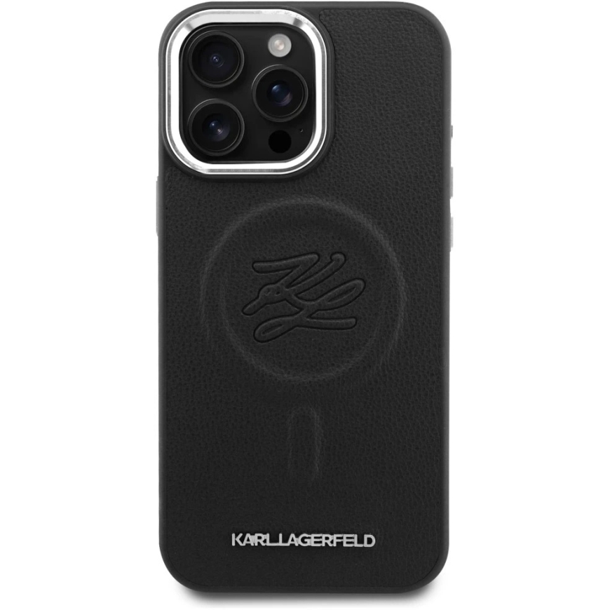 Karl Lagerfeld Initial & Metal Logo case with MagSafe for iPhone 16 Pro Max, black color. – 4