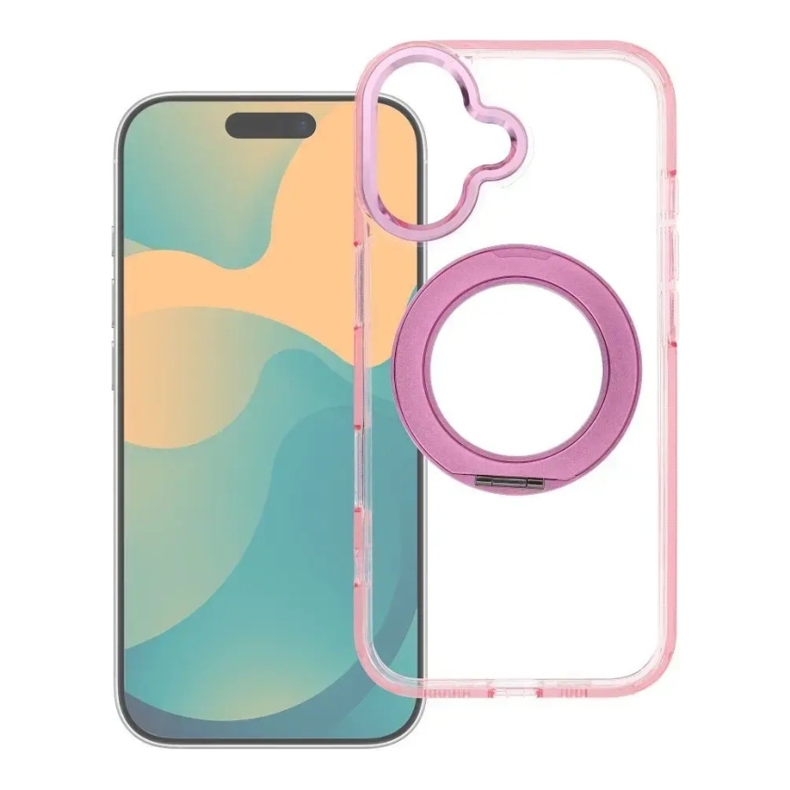 Case for iPhone 16 PRO Frame Circle Stand compatible with MagSafe pink