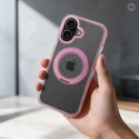 Kaitse iPhone 16 PRO Frame Circle Stand, mis on ühilduv MagSafe roosa