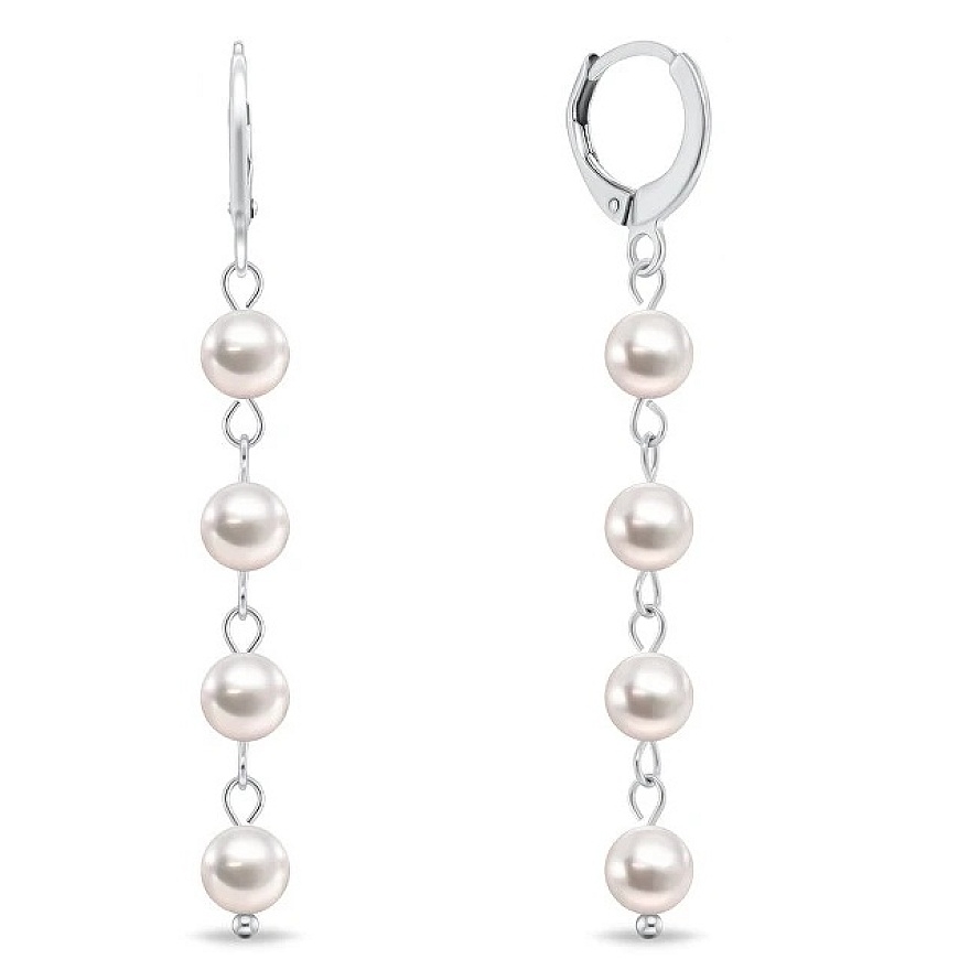 Brilio Silver Earrings with Natural Pearls, with Pendants EA1288W