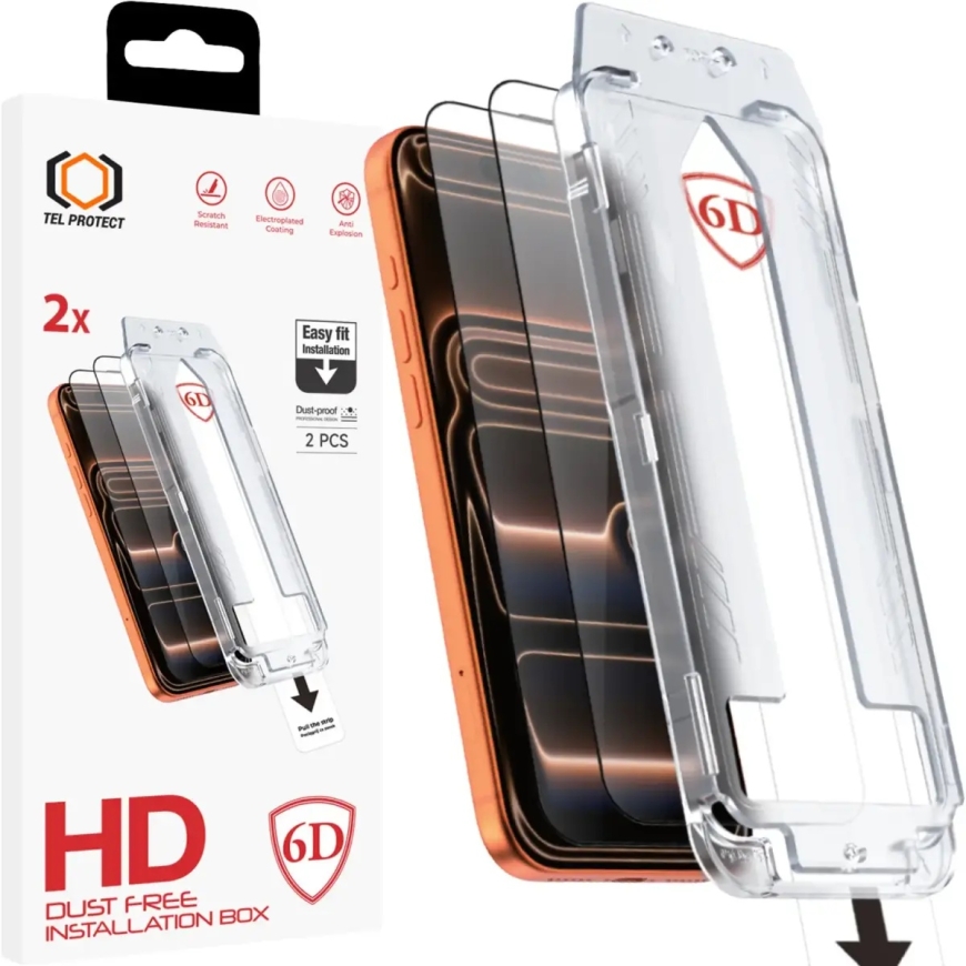 Защитное стекло Tel Protect Dust-Free Easy Fit Full Glue 6D для iPhone 17 Pro Max (2 шт.)