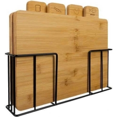 RUHHY bamboo cutting board set with stand, 4 pcs.