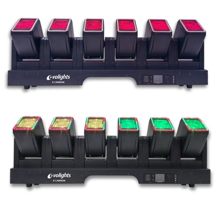 EVOLIGHTS 6 CANNON šviesos spindulio efektas su 6 galvutėmis