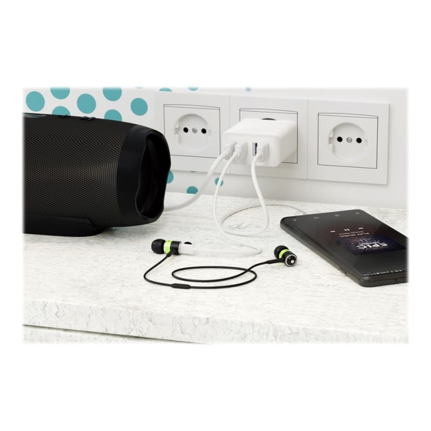 44962 30 W USB-A Daudzportu lādētājs, balts