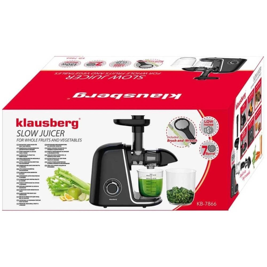 Slow Juicer for Fruits and Vegetables, Horizontal, Black with Silver Elements, 150 W, Klausberg, kb-7866 – 2