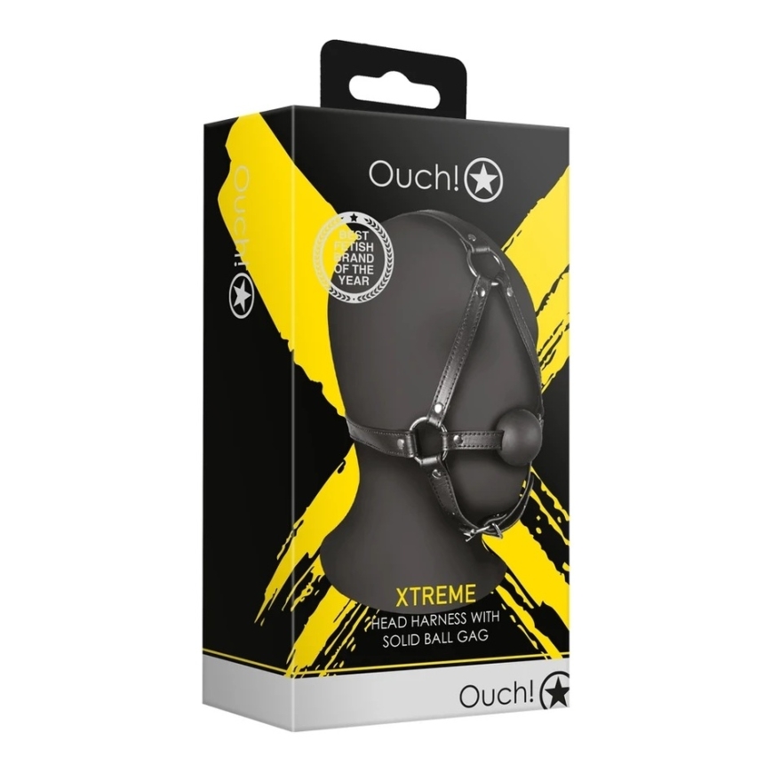 Ouch By Shots Head Straps with Solid Ball Gag - Black – 2