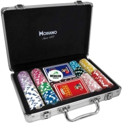 Gaming Set - Modiano 200 Poker Chips 14g, 2 Decks of Cards, Aluminum Case