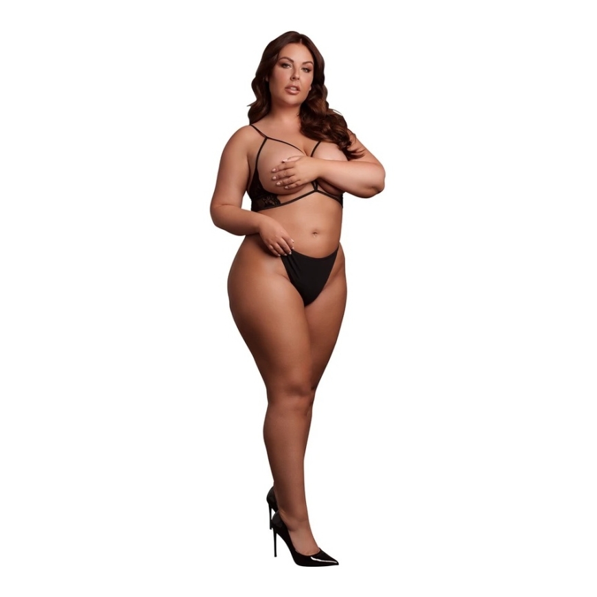 Shots Atviro back triangular bra with lace and adjustable sliders - plus size - Black