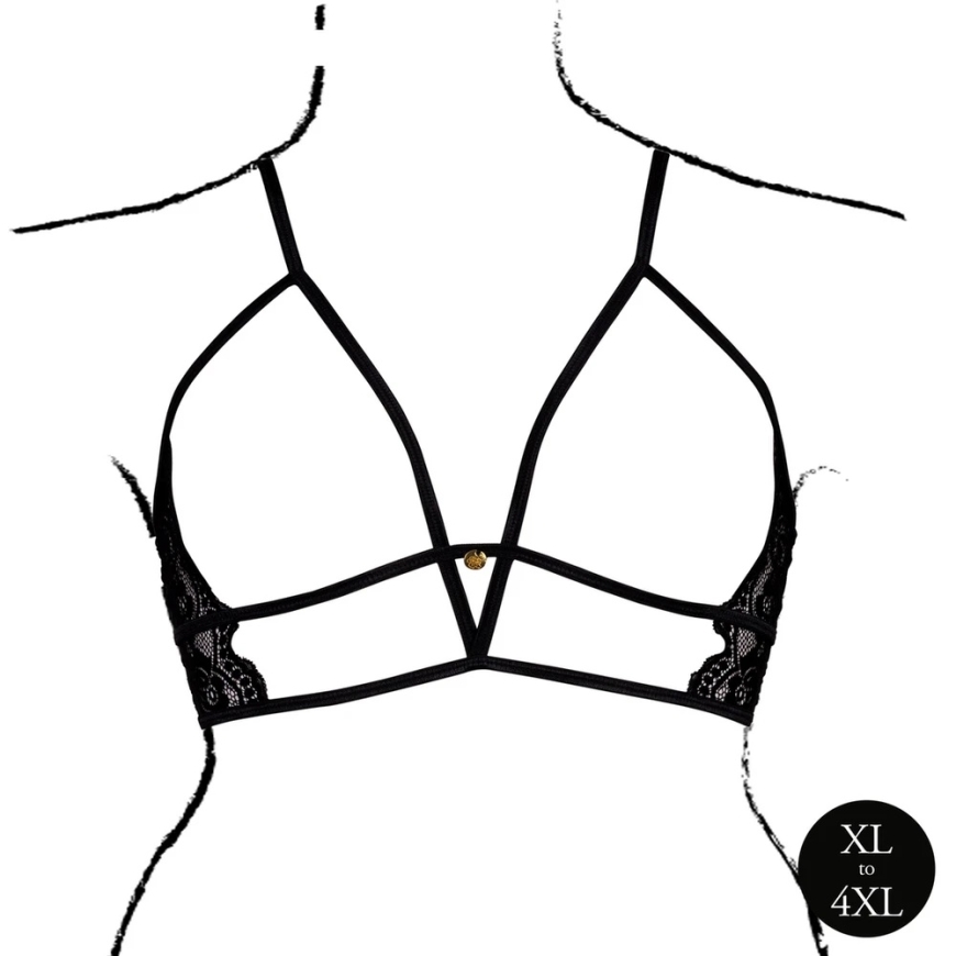 Shots Atviro back triangular bra with lace and adjustable sliders - plus size - Black – 5