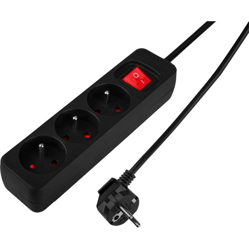 Pagarinātājs Prailginimo laidas 3 m, 3 x 1,5 mm2, 3G, melns, IESLĒGTS/IZSLĒGTS – 3
