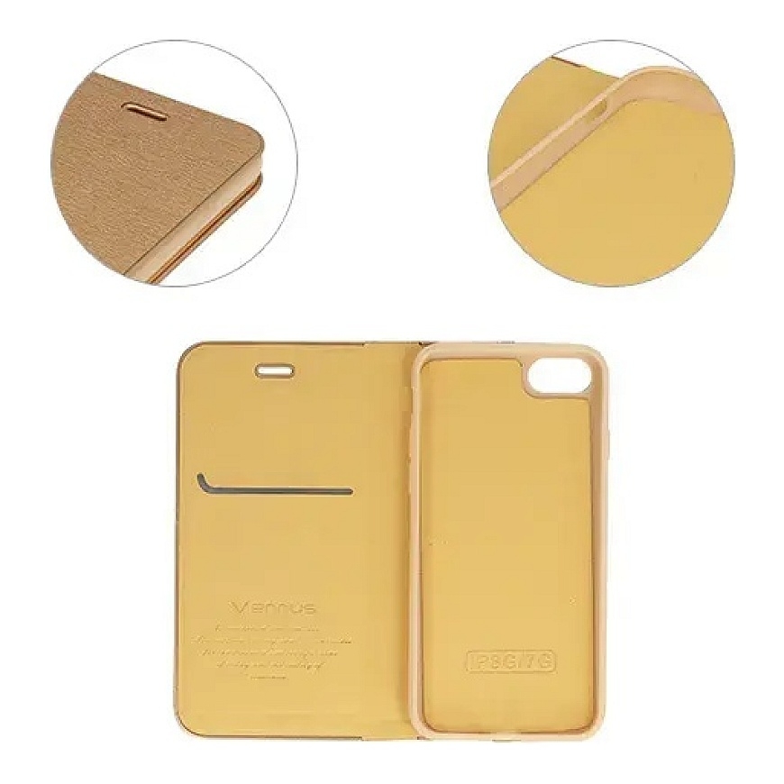 Vennus Book Case with frame grāmatveida maciņš telefonam iPhone 13 Pro Max zelta krāsā – 4
