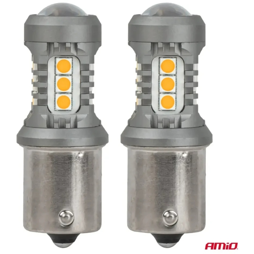 Żarówki led standard bau15s py21w 2x1860smd 3030 15smd oranžinė 12v 24v amio-05002 – 2