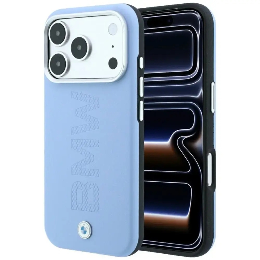 BMW Sign Centered Deboss phone case with MagSafe support for iPhone 17 Pro | iPhone 18 Pro blue